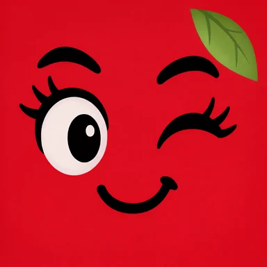 Icono de Verifood: una manzana roja guiñando un ojo